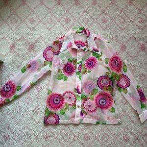 Vintage 70’s Sheer Flower Button-up